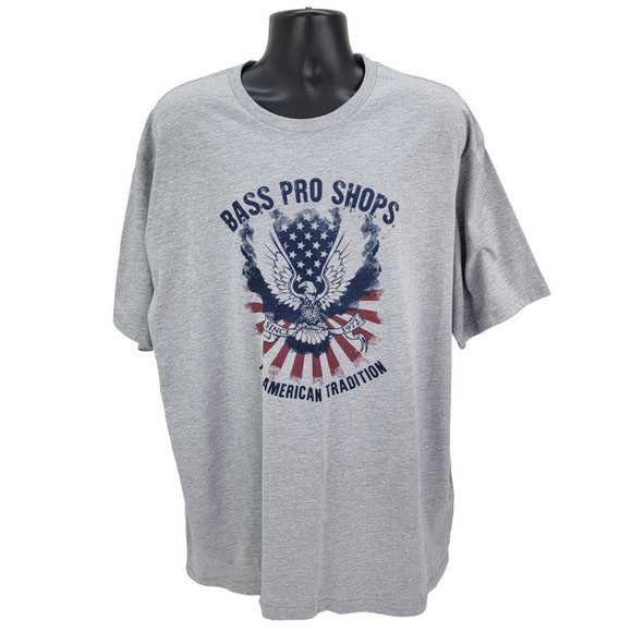Bass Pro Shop An American Tradition Patriotic Graphic T-shirt Gray Men's 2XL XXL - Picture 1 of 6